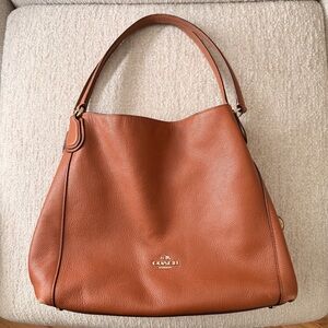 Coach Edie Pebbled Leather Shoulder Bag in Saddle Tan Brown